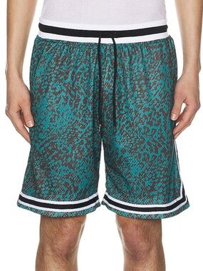 John Elliott Teal and Black Animal-Print Athletic Shorts